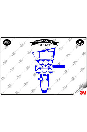 Ford Focus 1998-2004 Torpido Konsol Trim Göğüs Maun Kaplama Set 9 Parça Mavi