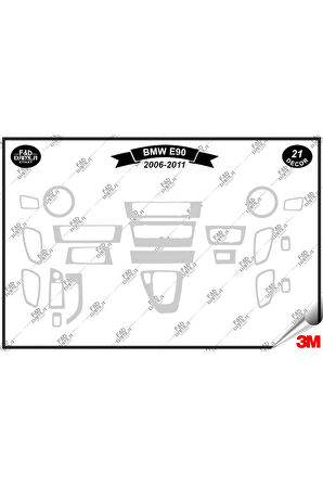 BMW E90 2006-2011 Torpido Konsol Trim Göğüs Maun Kaplama Set 21 Parça Gümüş