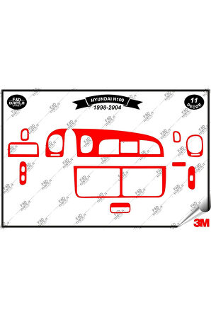 Hyundaı H 100 1998-2004 Torpido Konsol Trim Göğüs Maun Kaplama Set 11 Parça Kırmızı