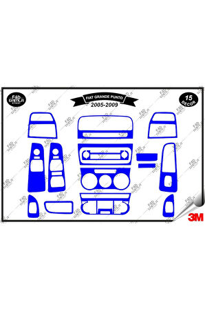 Fiat Grand Punto 2005-2009 Torpido Konsol Trim Göğüs Maun Kaplama Set 15 Parça Mavi