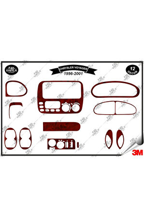 Chrysler Voyager 1996-2001 Torpido Konsol Trim Göğüs Maun Kaplama Set 12 Parça Maun