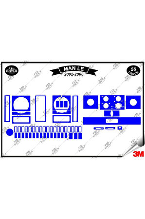 Man LE 2002-2006 Torpido Konsol Trim Göğüs Maun Kaplama Set 56 Parça Mavi
