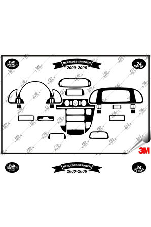 Mercedes Sprinter 2000-2006 Torpido Konsol Trim Göğüs Maun Kaplama Set 24 Parça Siyah