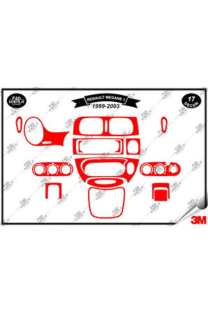 Renault Megane 1 (1999-2003) Torpido Konsol Trim Göğüs Maun Kaplama Set 17 Parça Kırmızı