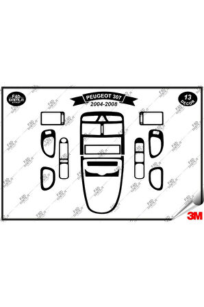 Peugeot 307 2004-2008 Torpido Konsol Trim Göğüs Maun Kaplama Set 13 Parça Siyah