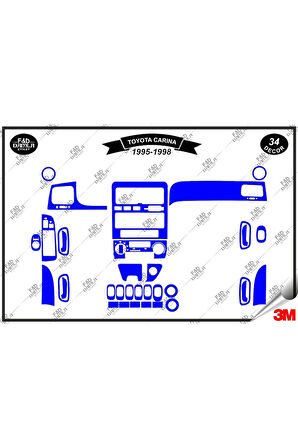 Toyota Carina 1995-1998 Torpido Konsol Trim Göğüs Maun Kaplama Set 34 Parça Mavi