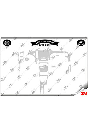 Renault Laguna 2002-2007 Torpido Konsol Trim Göğüs Maun Kaplama Set 30 Parça Gümüş