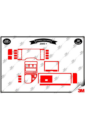 Mitsubishi Fuso Canter 2005 Torpido Konsol Trim Göğüs Maun Kaplama Set 38 Parça Kırmızı