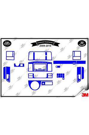 Volkswagen Transporter T6 2009-2014 Torpido Konsol Trim Göğüs Maun Kaplama Set 30 Parça Mavi