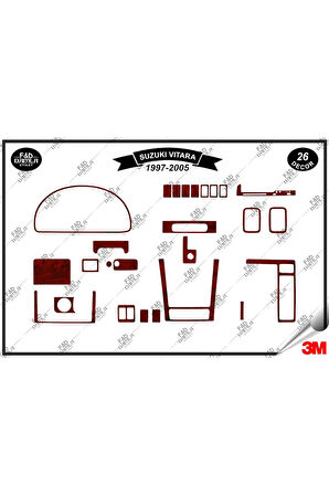 Suzuki Vitara 1997-2005 Torpido Konsol Trim Göğüs Maun Kaplama Set 26 Parça Maun