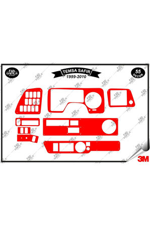 Temsa Safir 1999-2010 Torpido Konsol Trim Göğüs Maun Kaplama Set 55 Parça Kırmızı