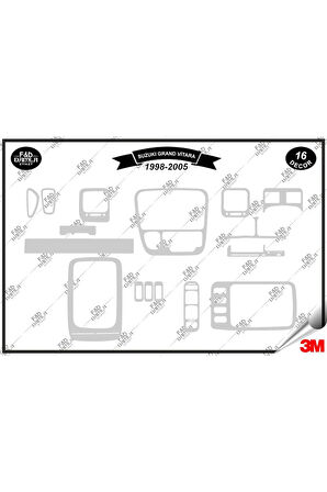 Suzuki Grand Vitara 1998-2005 Torpido Konsol Trim Göğüs Maun Kaplama Set 16 Parça Gümüş