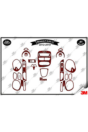 Renault Clio 4 (2012-2019) Torpido Konsol Trim Göğüs Maun Kaplama Set 41 Parça Maun