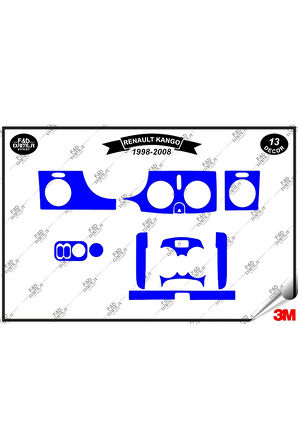 Renault Kango 1998 -2008 Torpido Konsol Trim Göğüs Maun Kaplama Set 13 Parça Mavi