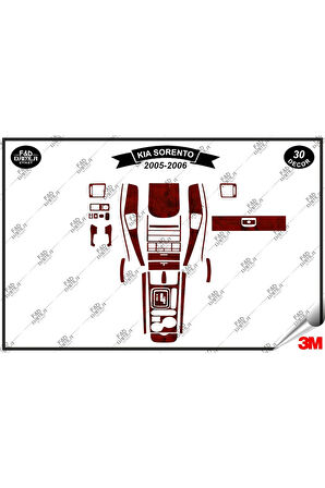 Kıa Sorento 2005-2006 Torpido Konsol Trim Göğüs Maun Kaplama Set 30 Parça Maun