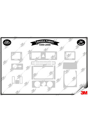 Skoda Fabia 1999-2006 Torpido Konsol Trim Göğüs Maun Kaplama Set 24 Parça Gümüş