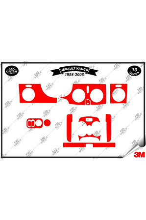 Renault Kango 1998 -2008 Torpido Konsol Trim Göğüs Maun Kaplama Set 13 Parça Kırmızı