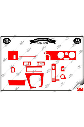 Alfa Romeo 145 146 (1994-1997) Torpido Konsol Trim Göğüs Maun Kaplama Set 31 Parça Kırmızı