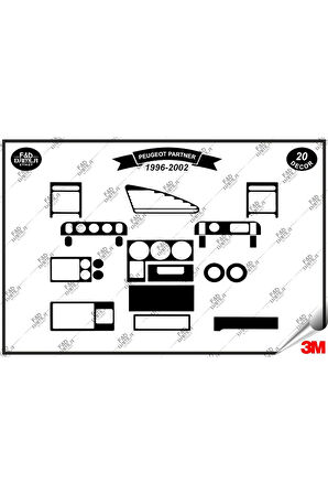 Peugeot Partner 1996-2002 Torpido Konsol Trim Göğüs Maun Kaplama Set 20 Parça Siyah
