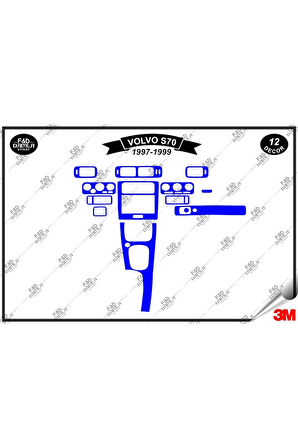 Volvo S70 1997-1999 Torpido Konsol Trim Göğüs Maun Kaplama Set 12 Parça Mavi