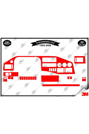 Volkswagen  LT 35 1995-2006 Torpido Konsol Trim Göğüs Maun Kaplama Set 20 Parça Kırmızı