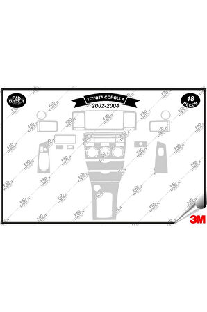 Toyota Corolla 2002-2004 Torpido Konsol Trim Göğüs Maun Kaplama Set 18 Parça Gümüş