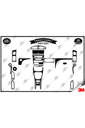 Renault Laguna 2002- 2007 Torpido Konsol Trim Göğüs Maun Kaplama Set 26 Parça Siyah