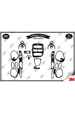 Renault Clio 4 (2012-2019) Torpido Konsol Trim Göğüs Maun Kaplama Set 41 Parça Siyah