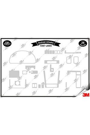 Suzuki Vitara 1997-2005 Torpido Konsol Trim Göğüs Maun Kaplama Set 26 Parça Gümüş