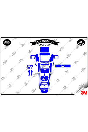 Kıa Sorento 2007-2010 Torpido Konsol Trim Göğüs Maun Kaplama Set 36 Parça Mavi