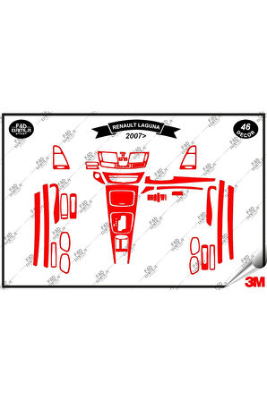 Renault Laguna 2007 Torpido Konsol Trim Göğüs Maun Kaplama Set 46 Parça Kırmızı