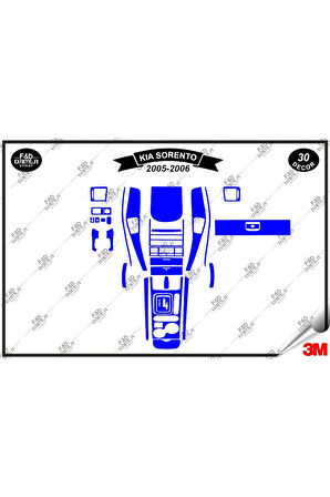 Kıa Sorento 2005-2006 Torpido Konsol Trim Göğüs Maun Kaplama Set 30 Parça Mavi