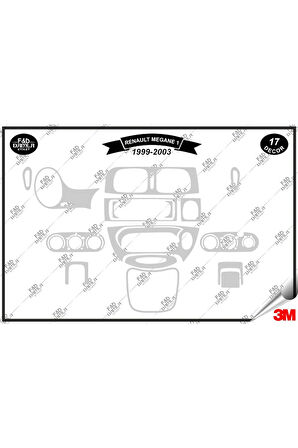 Renault Megane 1 (1999-2003) Torpido Konsol Trim Göğüs Maun Kaplama Set 17 Parça Gümüş