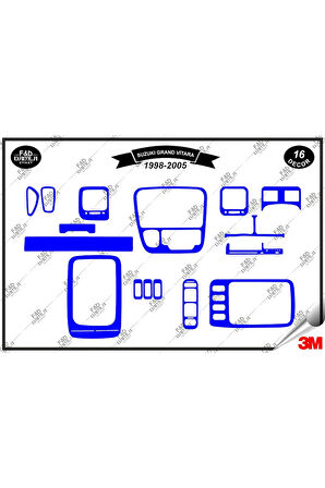 Suzuki Grand Vitara 1998-2005 Torpido Konsol Trim Göğüs Maun Kaplama Set 16 Parça Mavi