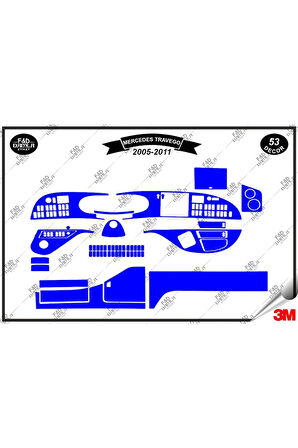 Mercedes Travego 2005-2011 Full Torpido Konsol Trim Göğüs Maun Kaplama Set 53 Parça Mavi