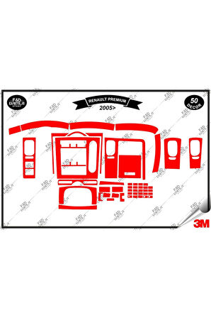 Renault Premium 2005 Torpido Konsol Trim Göğüs Maun Kaplama Set 50 Parça Kırmızı