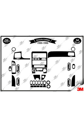 Toyota Carina 1995-1998 Torpido Konsol Trim Göğüs Maun Kaplama Set 34 Parça Siyah