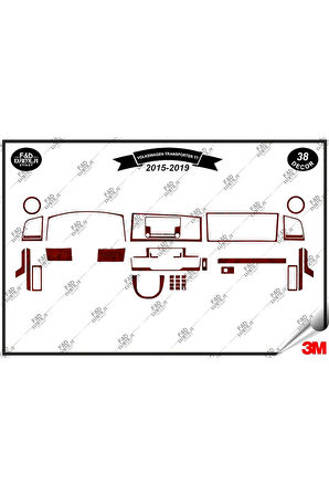 Volkswagen Transporter T7 2015-2019  Torpido Konsol Trim Göğüs Maun Kaplama Set 38 Parça Maun