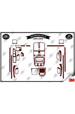 Volkswagen Golf 5 2003-2008 Torpido Konsol Trim Göğüs Maun Kaplama Set 33 Parça Maun