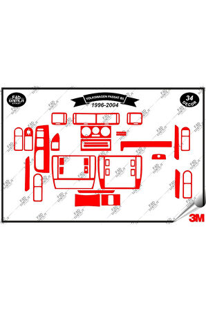 Volkswagen Passat B5 1996-2004 Torpido Konsol Trim Göğüs Maun Kaplama Set 34 Parça Kırmızı