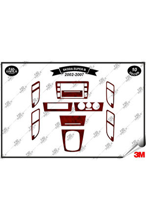 Skoda Suber B V2002-2007 Torpido Konsol Trim Göğüs Maun Kaplama Set 10 Parça Maun