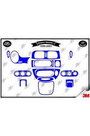 Renault Megane 1 (1999-2003) Torpido Konsol Trim Göğüs Maun Kaplama Set 17 Parça Mavi