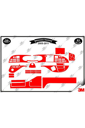 Mercedes Travego 2005-2011  Full Torpido Konsol Trim Göğüs Maun Kaplama Set 53 Parça Kırmızı