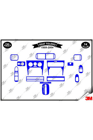 Seat Toledo 1999-2004 Torpido Konsol Trim Göğüs Maun Kaplama Set 14 Parça Mavi