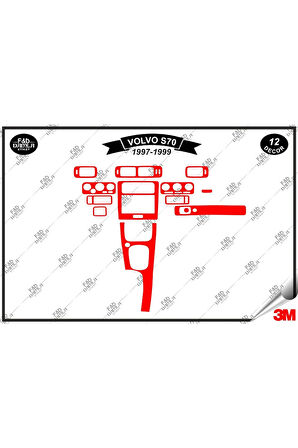 Volvo S70 1997-1999 Torpido Konsol Trim Göğüs Maun Kaplama Set 12 Parça Kırmızı