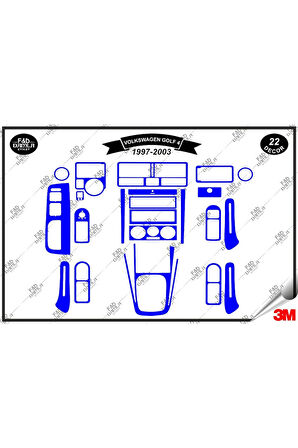 Volkswagen Golf 4 1997-2003 Torpido Konsol Trim Göğüs Maun Kaplama Set 22 Parça Mavi
