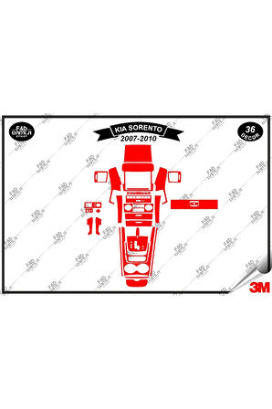 Kıa Sorento 2007-2010 Torpido Konsol Trim Göğüs Maun Kaplama Set 36 Parça Kırmızı