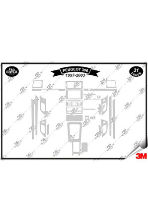 Peugeot 306 1997-2003 Torpido Konsol Trim Göğüs Maun Kaplama Set 31 Parça Gümüş