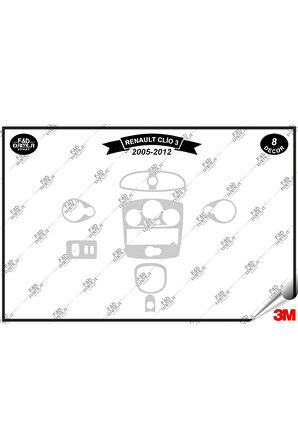 Renault Clio 3 (2005-2012)Torpido Konsol Trim Göğüs Maun Kaplama Set 8 Parça Gümüş