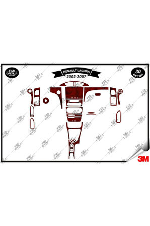 Renault Laguna 2002-2007 Torpido Konsol Trim Göğüs Maun Kaplama Set 30 Parça Maun